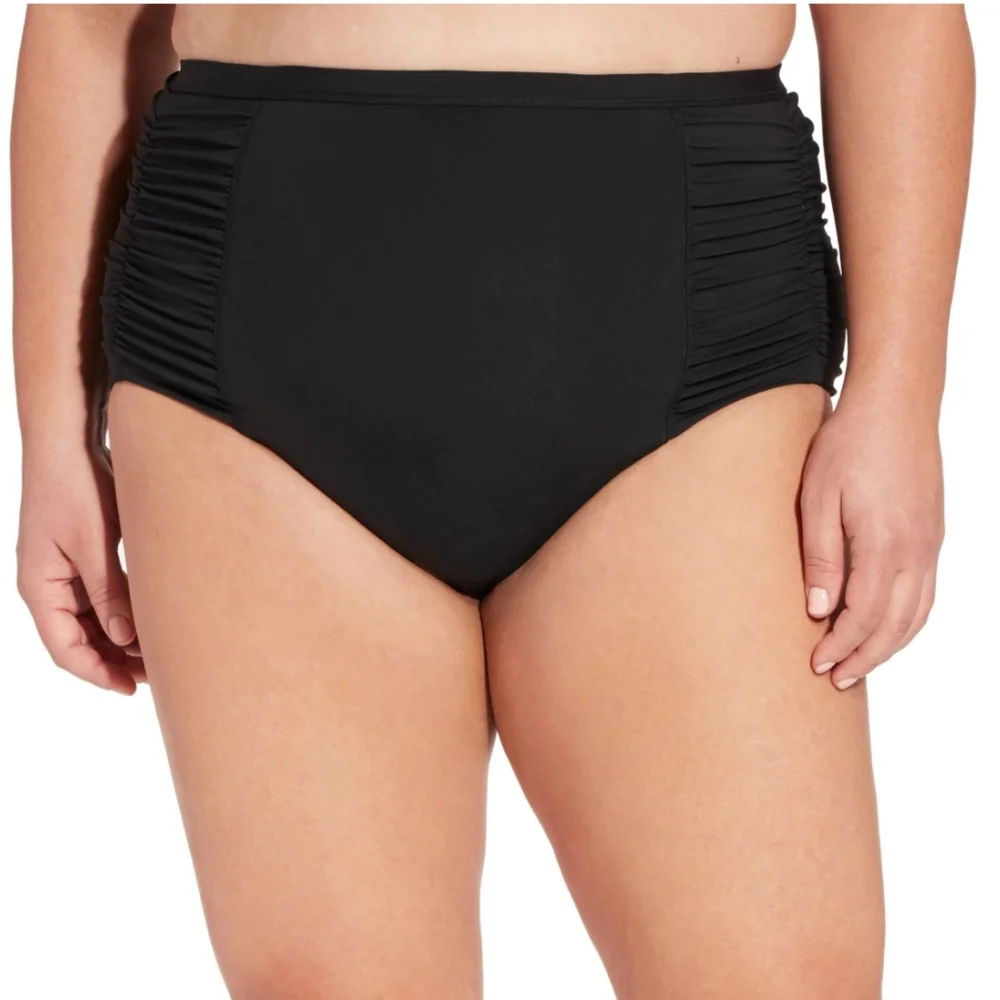 Calia High Waist Black Shirred Bikini Bottoms